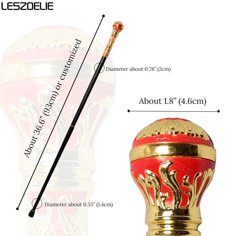 93cm Gold With Red Luxury Walking Stick Man Fashion Walking Cane Women Wedding Party Sticks Lady Elegant Vintage Walking Cane