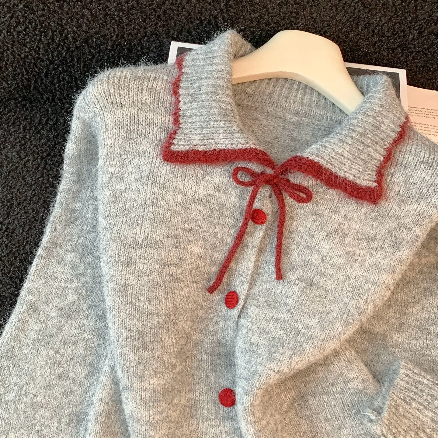   كارديجان طويل محبوك على الطراز الكوري للنساء، ملابس خارجية أنيقة من ألياف البوليستر لموسم الشتاء