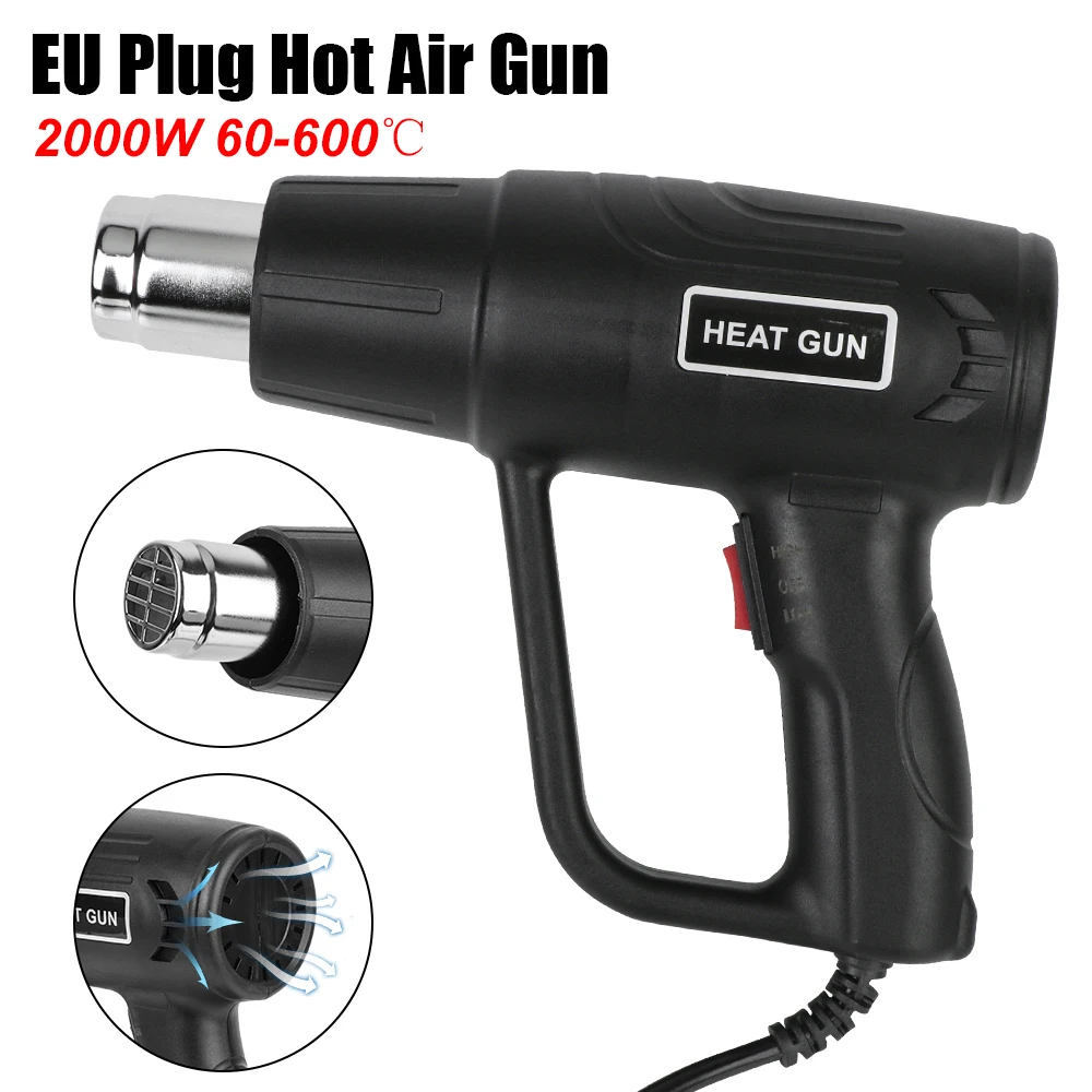 Variable Temperature Hair Dryer NO LCD Electric Hot Air Gun Heat Gun 2000W 50HZ 60-600℃ Power Tool Soldering Wrap Blower Heater