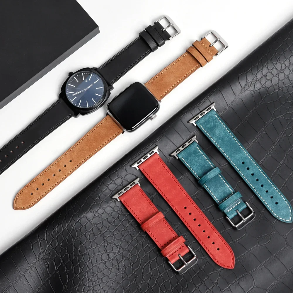 สายนาฬิกาหนังเครซีฮอร์สเทรนด์ย้อนยุคเหมาะกับนาฬิกา Apple 5 6 7 8