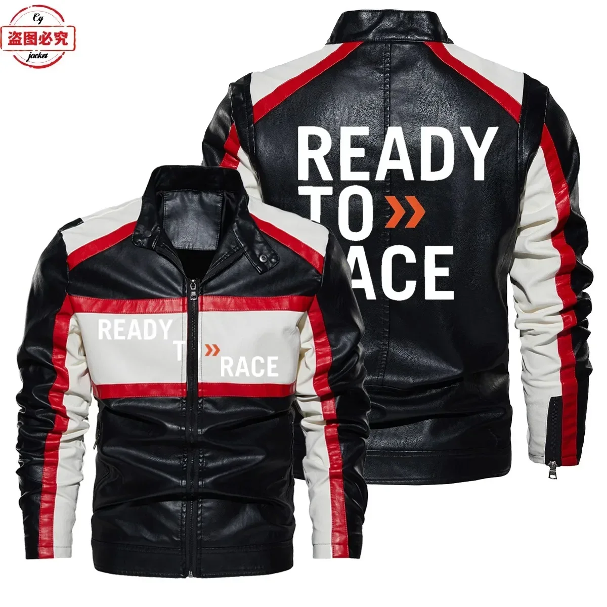 Ready To Race Logo Printed Off-road Endurance Race Hooded Leather Jacket PU Leather Jacket Men's Cycling Suit Team Work Uniform