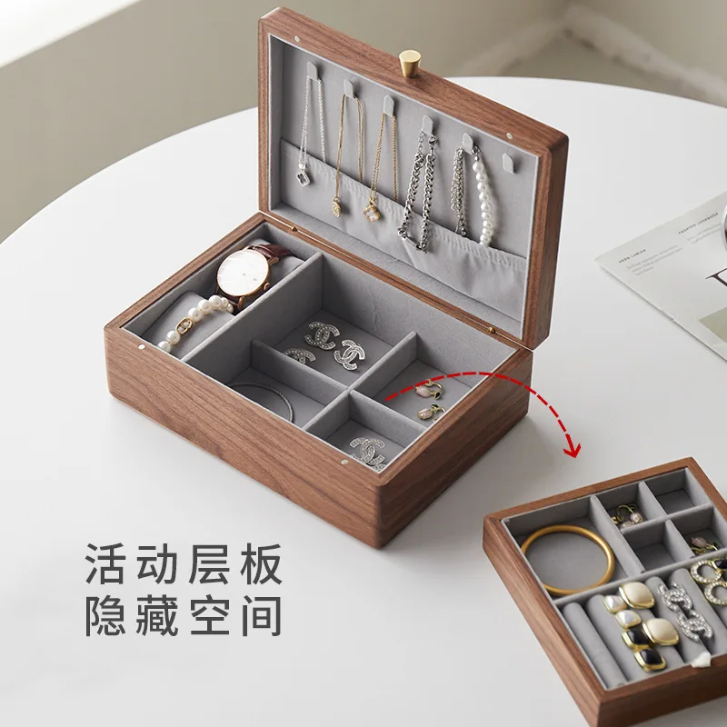 Solid Wood Jewelry Box Storage Box, High-end Exquisite Retro Desktop High-end Jewelry Ring Necklace Earring Jewelry Box