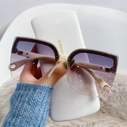 Oversized Sunglasses Man Woman Fashion Rimless Vintage Square Sun Glasses Eyewear Luxury Brand Design UV400 Female Shades