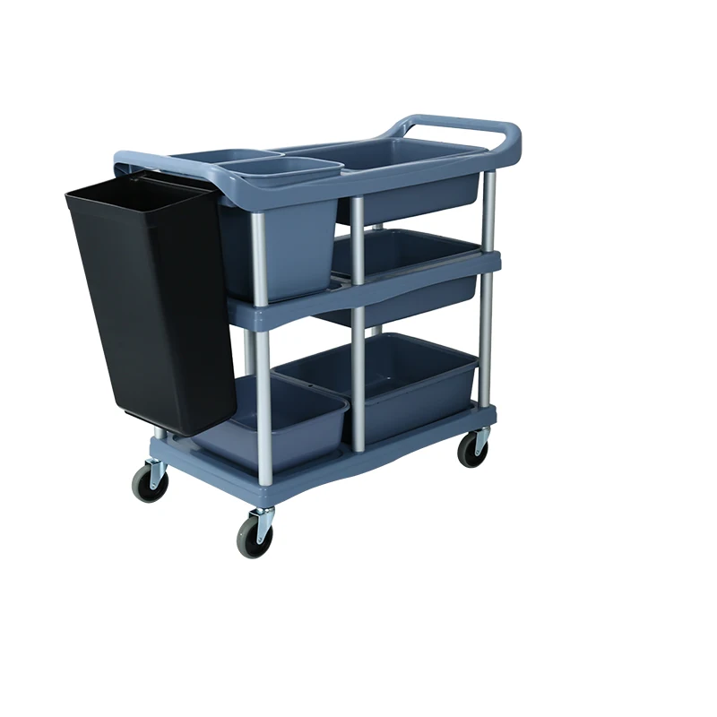 Black or Gray Colour 3-Tier Restaurant Hotel Kitchen Restaurant Service TrolleyServing Hand Trolley with Wheels