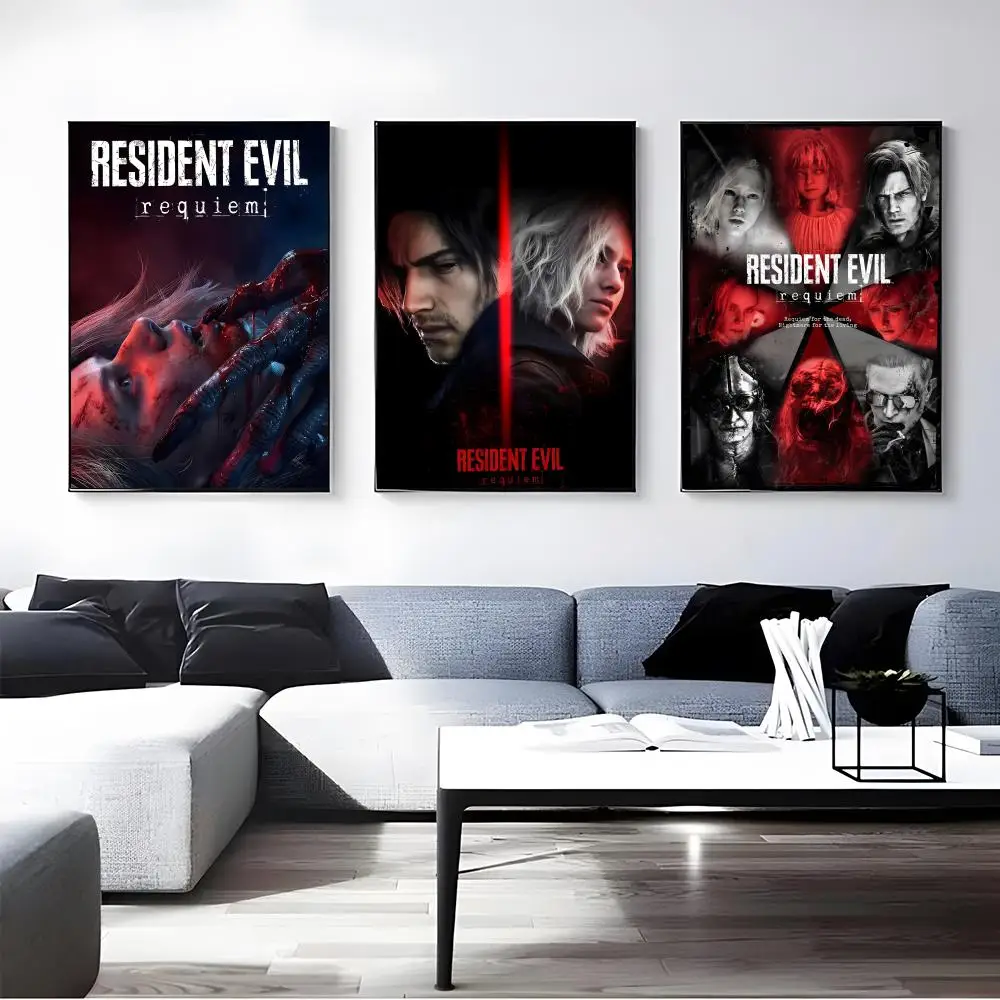 Game Resident Evil Requiem Poster Self-adhesive Art Waterproof Paper Sticker Coffee House Bar Room Wall Decor