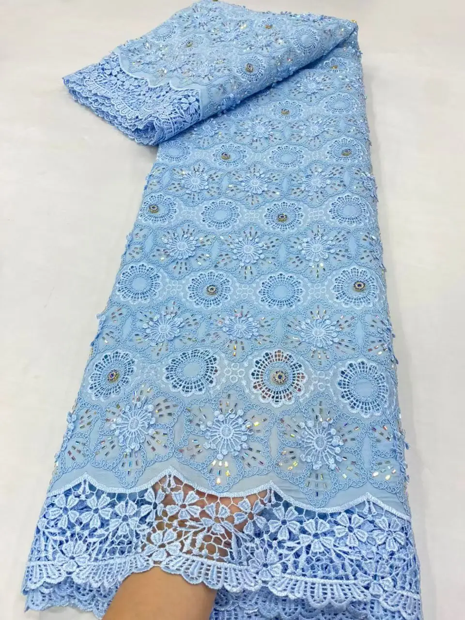 

NEW High Quality African Nigerian Tulle Lace Fabric Embroidery Party Dress Sequins French Guipure Fabric For Sewing 5Yards 2026