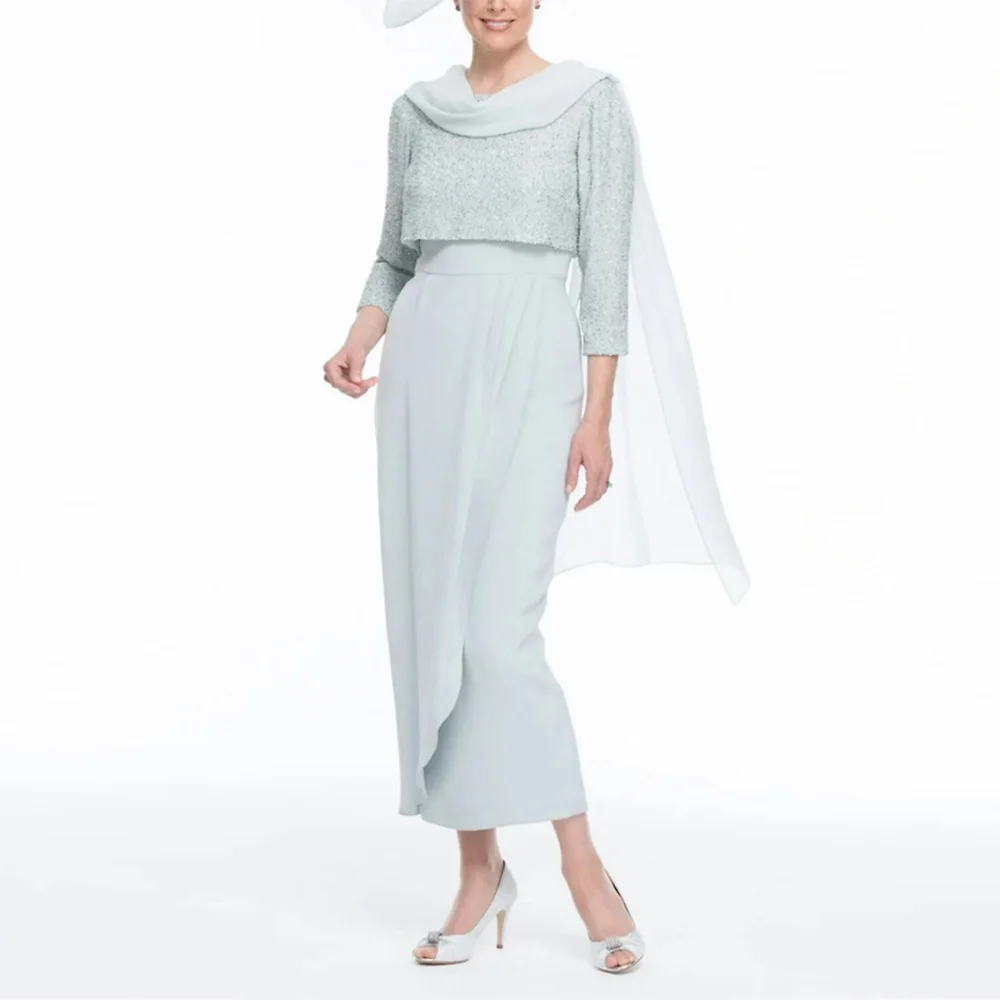 2 Stück elegante Mutter der Braut Kleider 2023 Scheide Chiffon Hochzeit Gast Kleider Pailletten Rüschen Kleid Frauen für Hochzeits feier