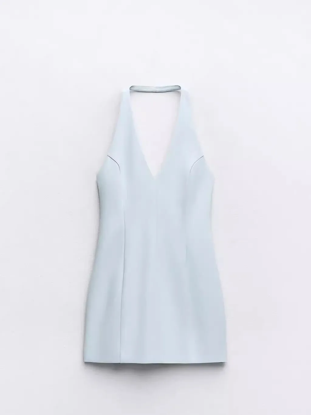 2025年夏 レディース スリムフィット セクシー バルドラ ハンギングカラー ネラインVネック スカート ポリエステル繊維 ノースリーブ Hシェイプ