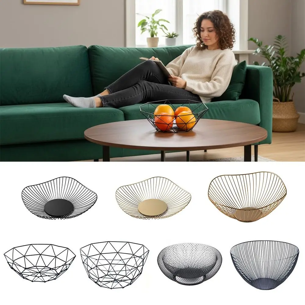 Nordic Black Gold Iron Fruit Basket Metal Home Storage Fruit Plate Multi-sizes Vegetable Storage Bowls Kitchen