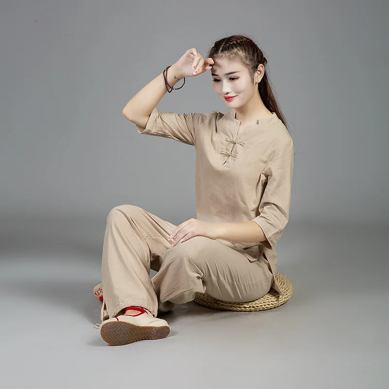 2026 Comfortable Fitness Exercise Cotton and Linen Yoga Clothes Female Jushi Zen Meditation Tai Ji Suit