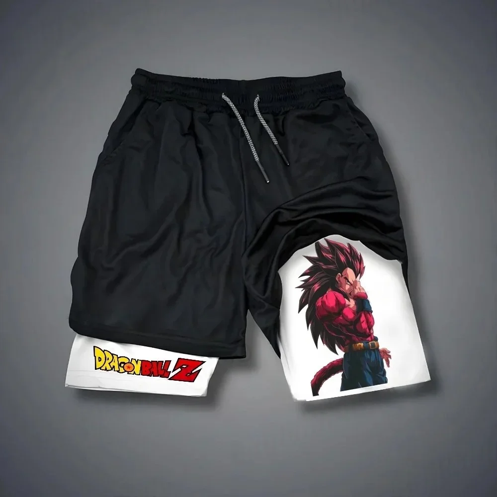 Dragon Ball Men's Shorts Double Layer 2-in-1 Shorts Son Goku Japan Anime Summer Fall Trend Fake Two-Piece Sports Shorts