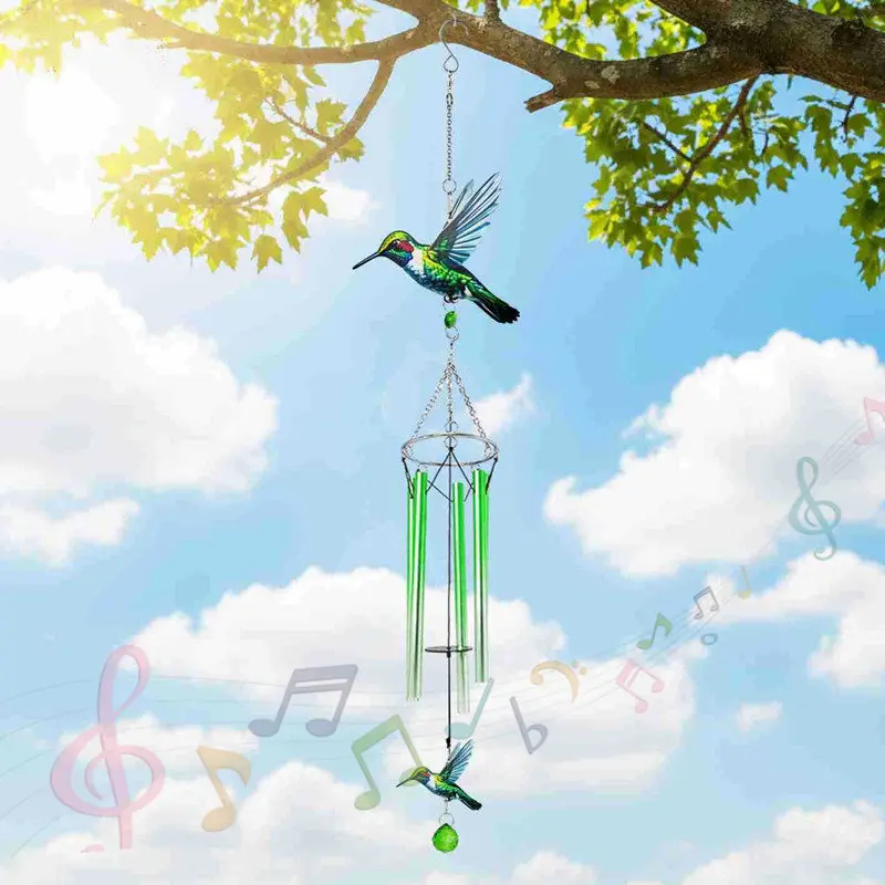 

Hummingbird Wind Chimes for Outside 3D Metal Butterfly Wind Spinners Lovely Tone 5 Aluminum Tubes Hanging Garden Yard Decoration
