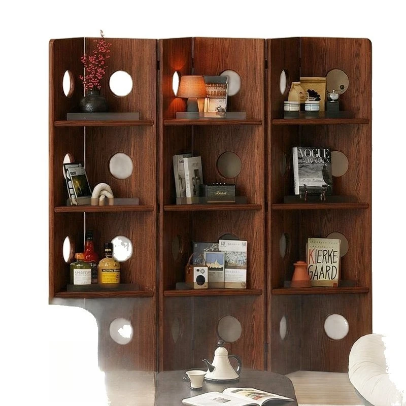 Solid wood partition screen, living room vertical foldable display rack, mobile baffle, multi-layer display rack