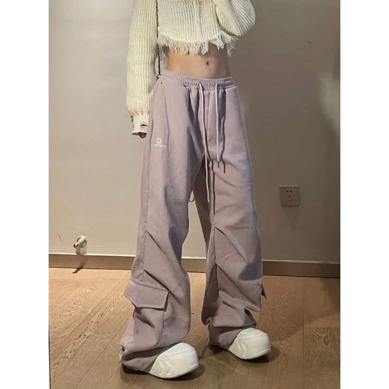 QWEEK Y2k Vintage Corduroy Cargo Pants Women Parachute Baggy Oversize Sweatpants Korean Fashion Sports Causal Trousers Aesthetic