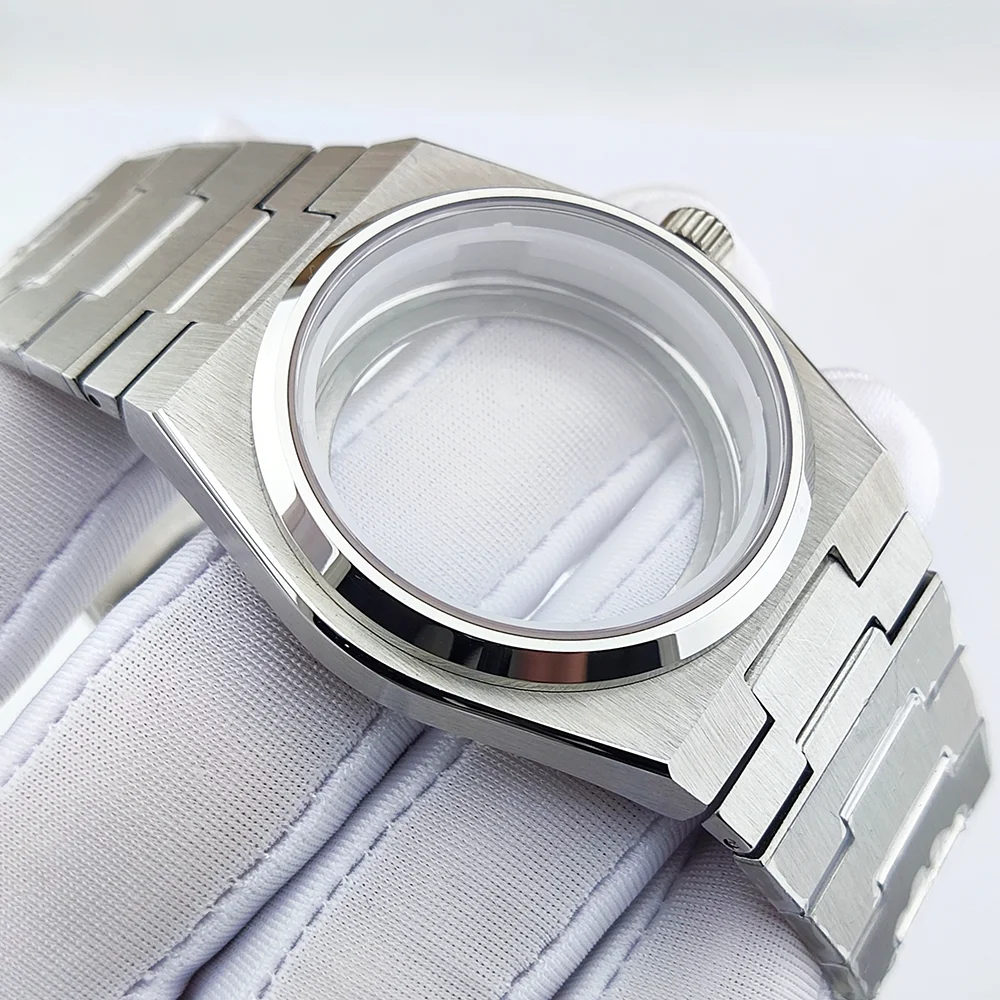 40mm caso de relógio masculino luxo 316l aço inoxidável vidro safira à prova dwaterproof água caso se encaixa 31.8mm dial caso nh35 caso relógio