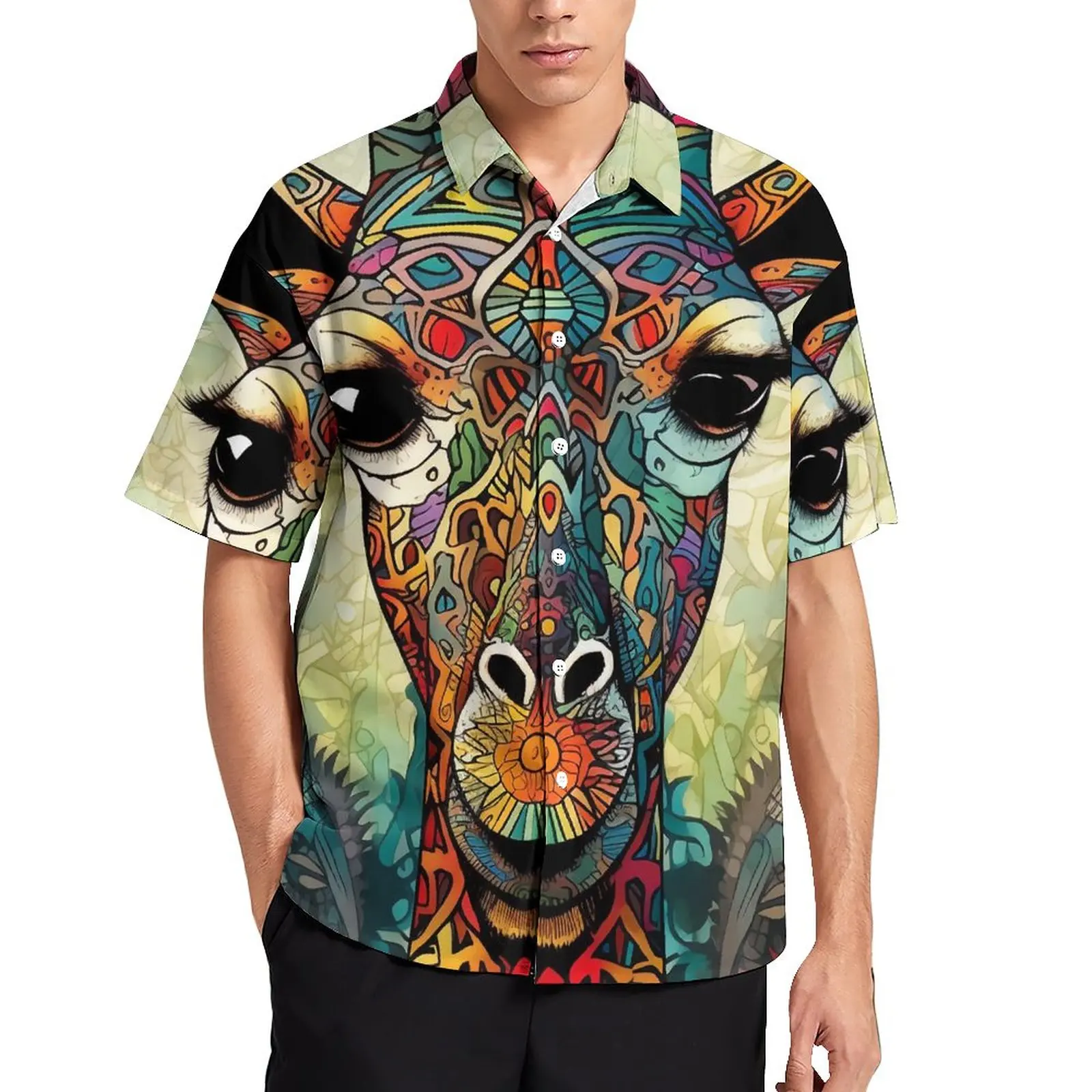 Giraffe Casual Shirts Various Styles Wall Graffiti Vacation Shirt Hawaiian Aesthetic Blouses Male Print Large Size