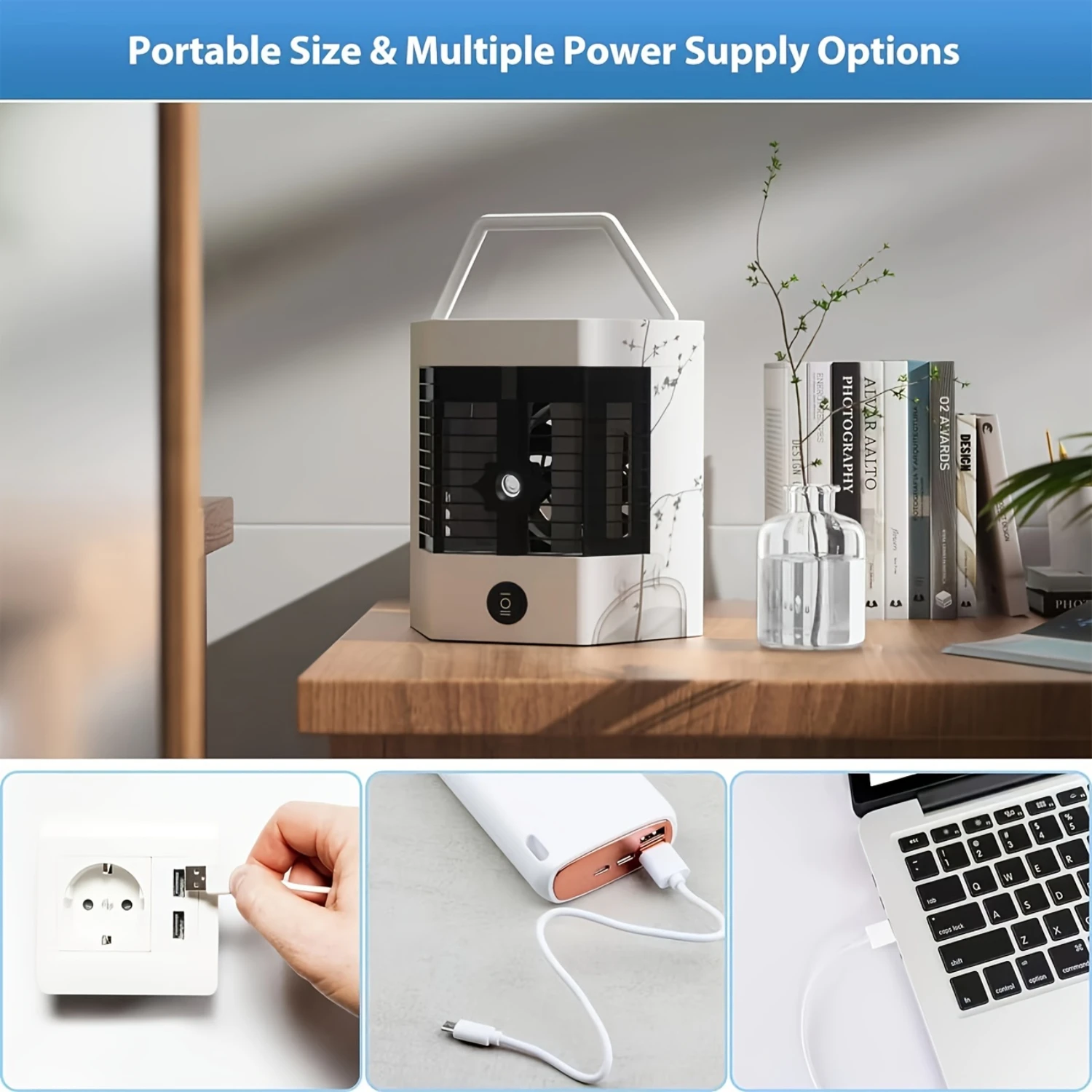 Perfect Portable Ultra-Quiet Mini Personal Air Conditioner with Cooling Fan 3-IN-1 Design, Anti-Leakage Water for Bedroom Office