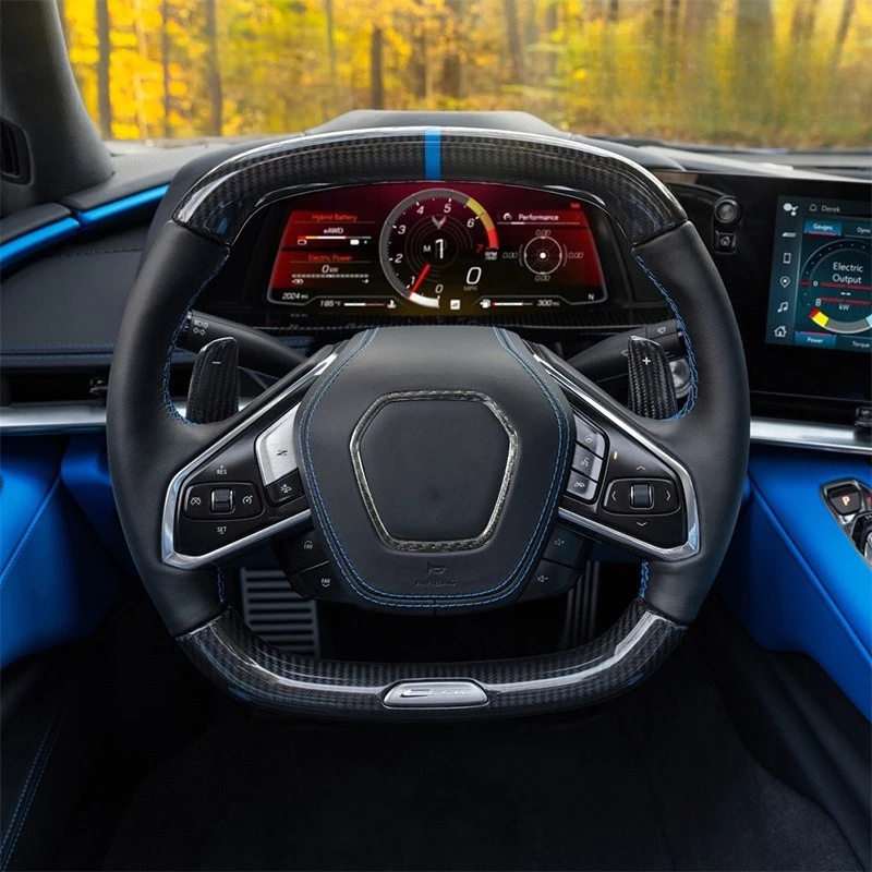 Carbon fiber steering wheel airbag ring cover frame for car modification and upgrade, carbon fiber interior