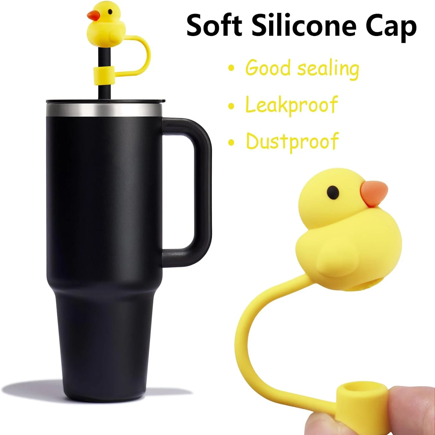 6Pcs duck Straw Cover Cap For Stanley Cap Reusable 10mm Silicone Straw Topper Compatible 30&40 Oz Tumbler With Handle Tips Lids