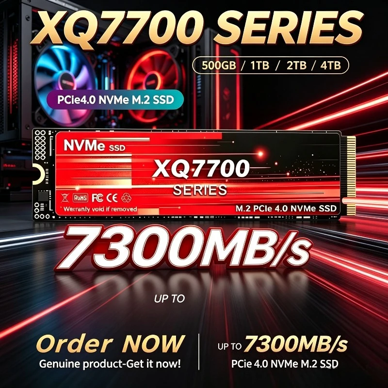 XQ7700 500GB/1TB/2TB/4TB NVMe M.2 PCIe4.0 Hard Drive Disk, up to 7300MB/s, Solid State SSD for Desktop.