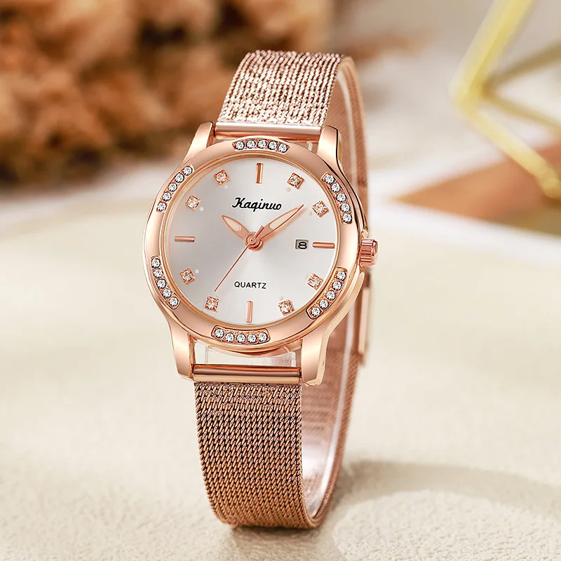 New Women Watch Fashion Steel Mesh Belt Diamond Studded Women's Calendar Wristwatch Luxury Student Quartz Watches Gift Wholesale