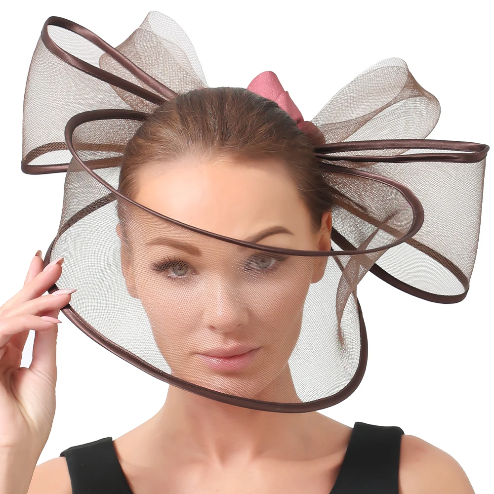 Beige Crinoline Fascinator Hat Women's Fashionable Big Party Church Wedding Bride Headwear with Hair Clips Accessory
