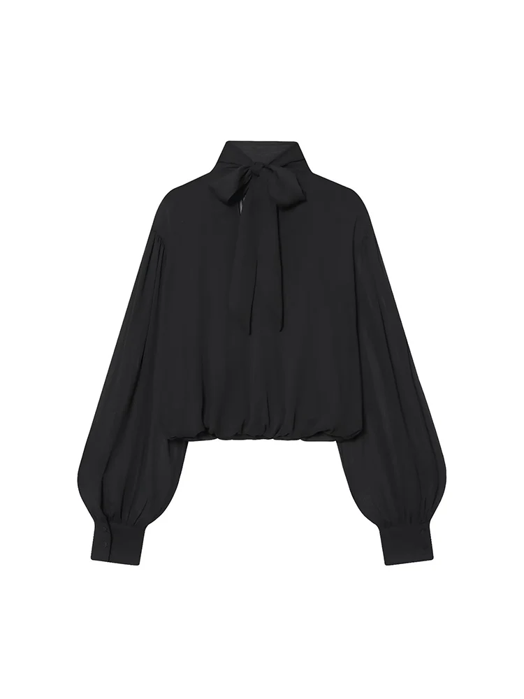 ربيع جديد المرأة قميص شيك الدانتيل يصل الرسن طوق موضة أنيقة طويلة الأكمام بلايز الصلبة الإناث مثير شير شارع العليا بلوزة #4