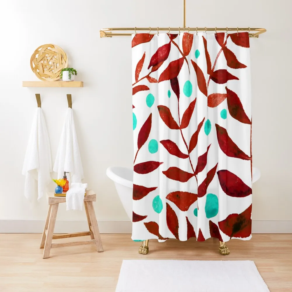 

Watercolor berries and branches - red and turquoise Shower Curtain Shower For Bathroom Waterproof Shower And Anti-Mold Curtain
