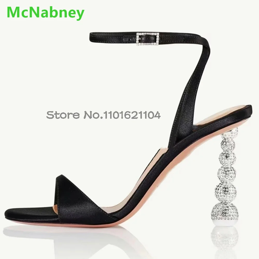 Round Toe Strange Crystal Sandals For Female Women 2024 New Slingback Ankle Buckle Strap Luxury Design Summer Fashion Shoes