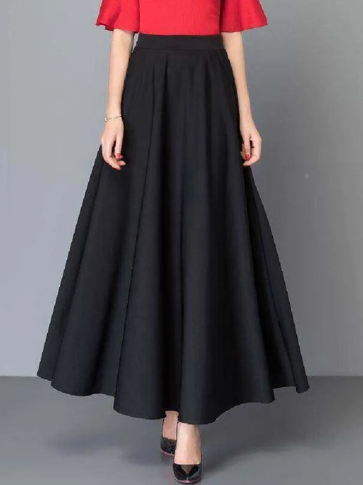 high-waist-a-line-long-skirt-black-dance-half-length-women's-plus-size-korean-style-with-pockets-full-body-fashion-accessories