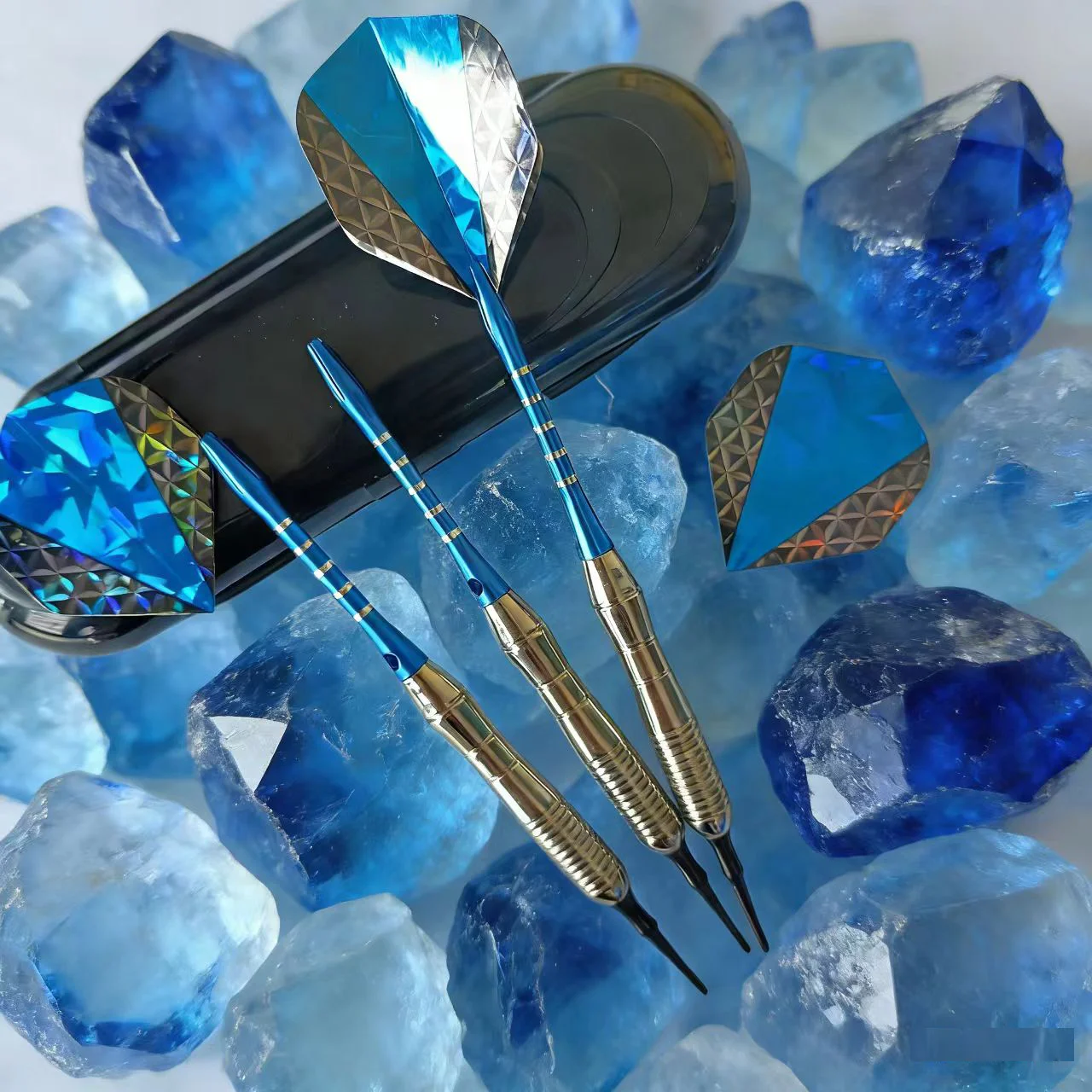 

18g Professional Soft Tip Darts Set 3Pcs Blue Laser Dart Flights Aluminum Shafts Electronic Dartboard Accessories with Case