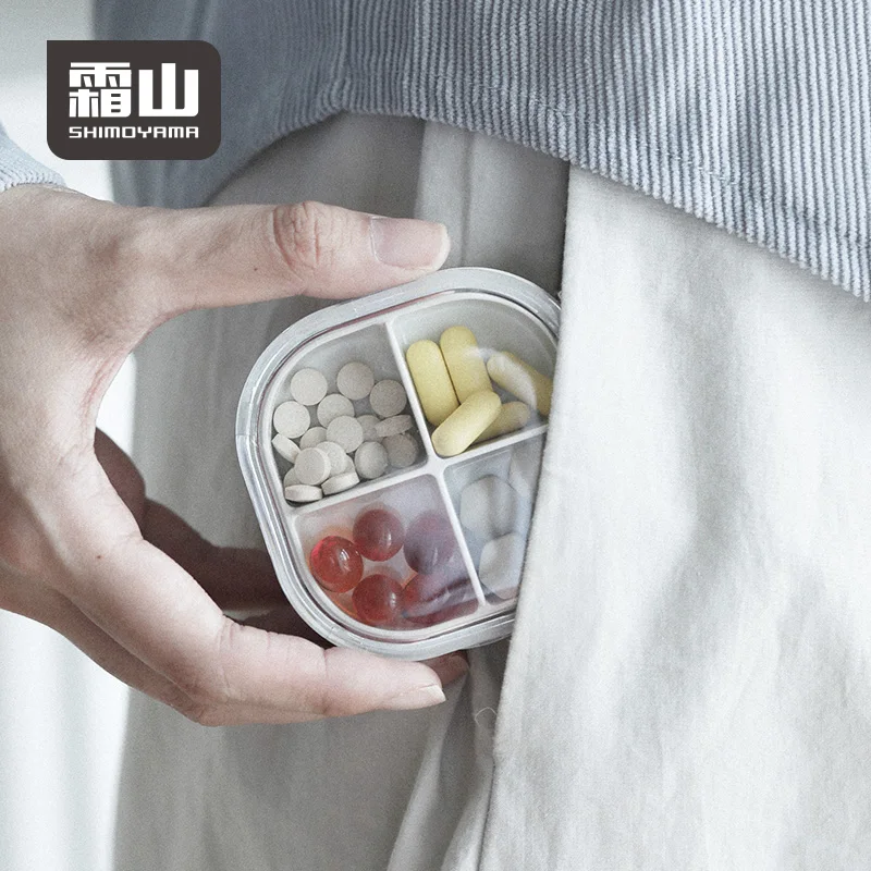 

SHIMOYAMA Portable Mini Travel Pill Organizer Clear PC+PP Plastic Medicine Storage Box with Ring Necklace Feature