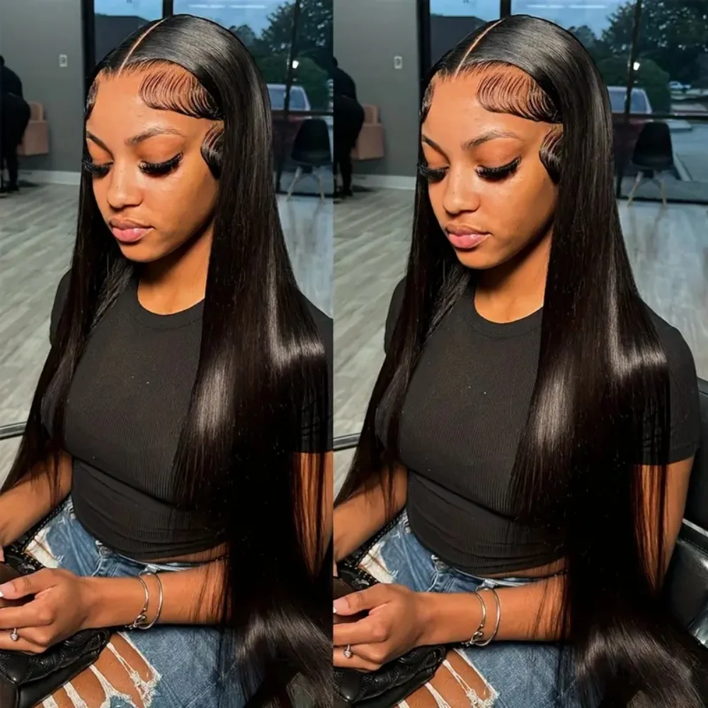 34Inch Transparent Brazilian Straight Lace Frontal Wigs 180% Density 13x4 Lace Front Wigs For Women Pre Plucked Natural Hairline