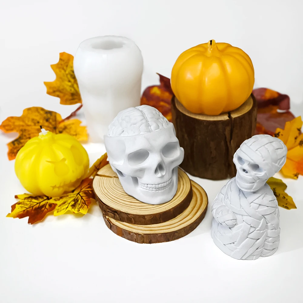 LZ041 Halloween Snake Skull Silicone Candle Mold DIY Plaster Ghost Head Skeleton Resin Casting Molds For Decorative Crafts