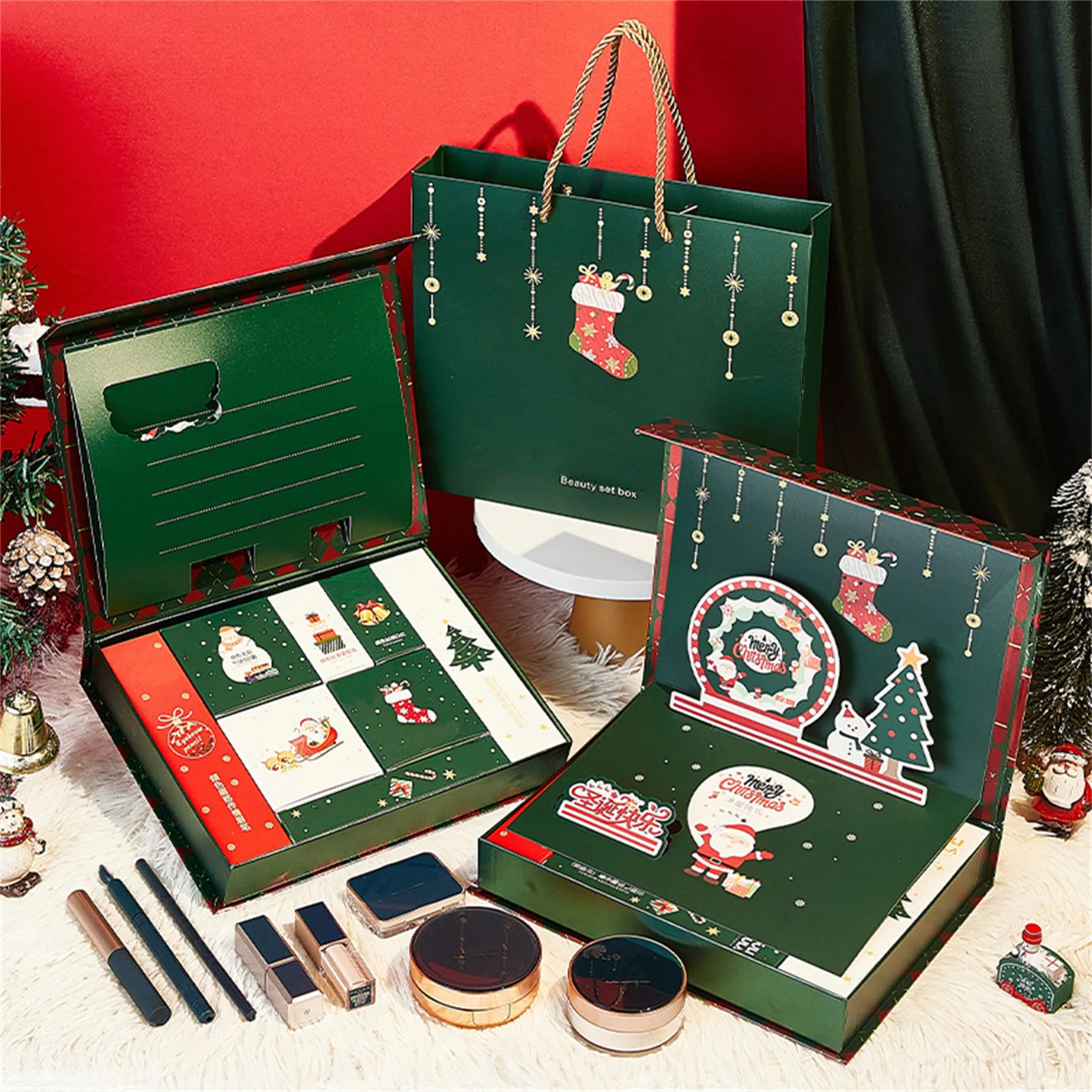 Juego de regalo de maquillaje de Navidad para mujer, Kit completo de lápiz de cejas en polvo, lápiz labial, brillo de labios, crema BB, máscara, corrector, caja de cosméticos