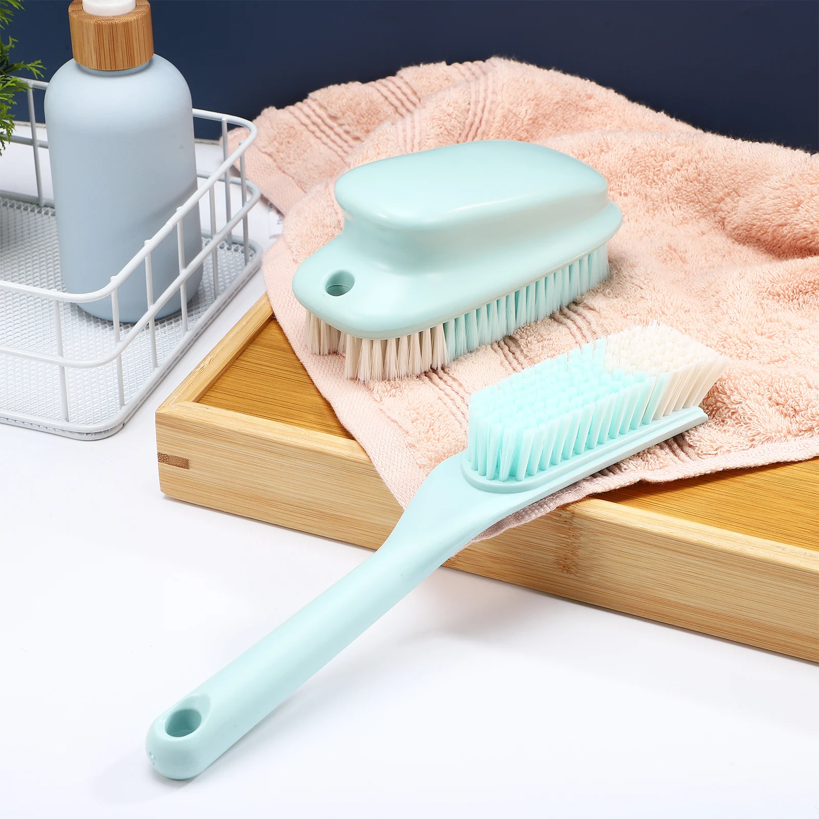 

1 set Cleaning Brush Plastic Shoe Laundry Blue Long Handle Clothes Scrubber Durable MultiUse Home Tools