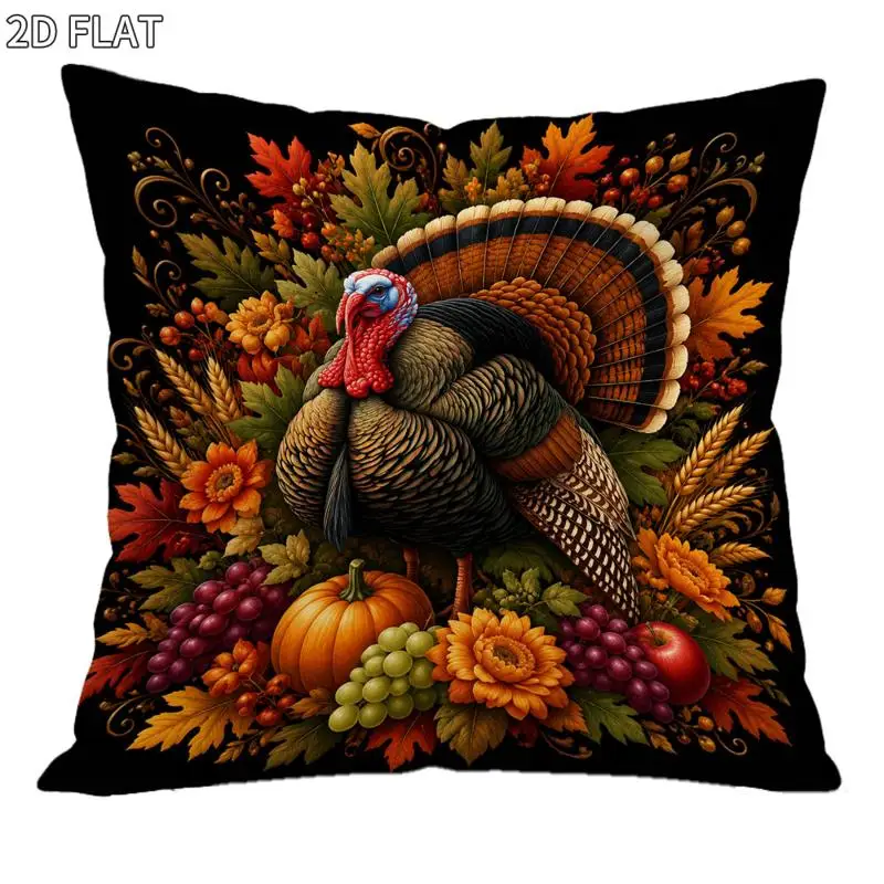 Thanksgiving Turkey Pillow Cover, Autumn Elements Design, Soft Fabric, Festive Home Decor, Rich Autumnal Colors
