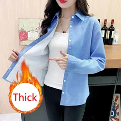 Thicken Shirt Jacket Autumn Winter Student Coat Tops New Long-Sleeved Coat Women Fashion Warm Bottoming Shirt Female NS5820