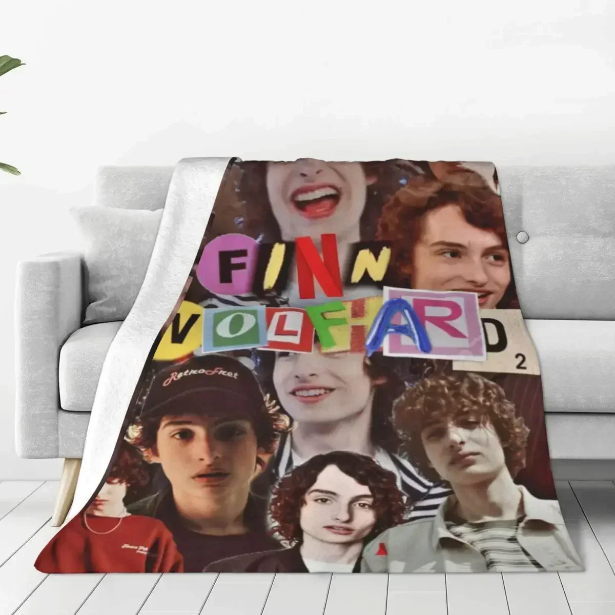 Cute Finn Wolfhard Collage Blanket Flannel Textile Decor Actor Portable Lightweight Thin Throw Blankets for Bed Couch Quilt