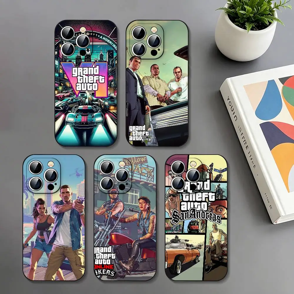 Funda Protectora para Teléfono Game G-GTA Slim Negra Resistente a Impactos para iPhone 17 16 15 14 13 12 11 X XR XS Max Pro Max Plus Mini