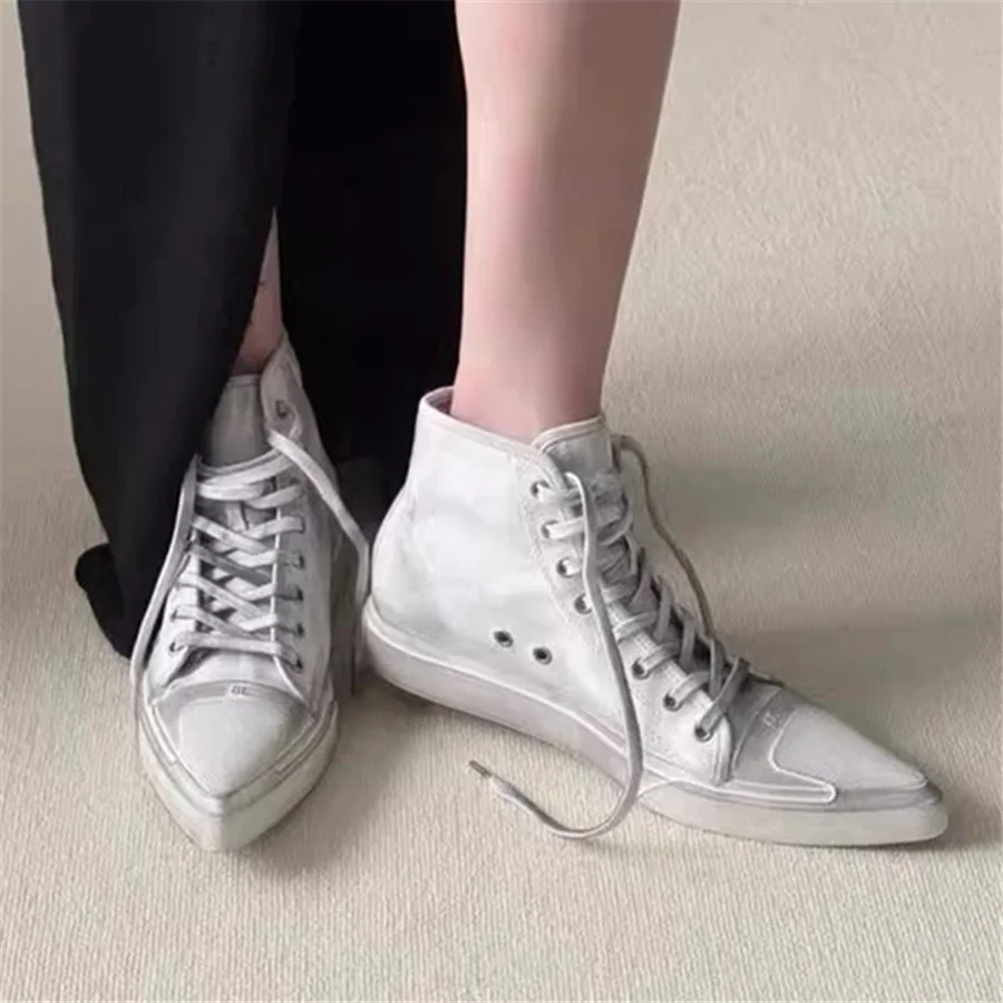 

Do Old Pointed Toe White Sneakers Women Vulcanized Shoes Comfortable High Tops 2026 Spring Fashion Sports Shoes Ankle Boots