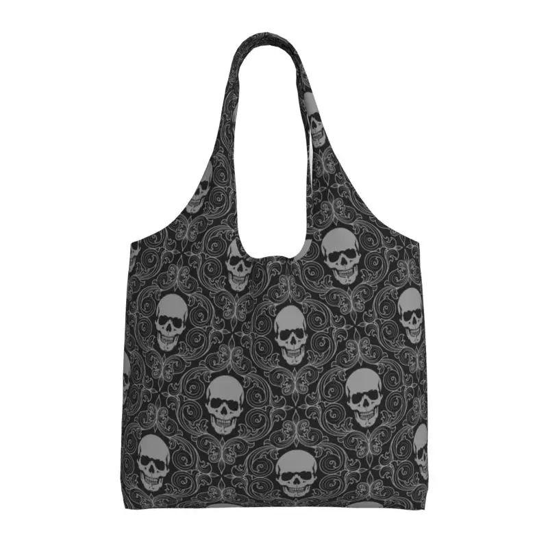 

Gothic Black Skull Grocery Shopping Bag Custom Shopper Tote Shoulder Bag Storage bag Large Capacity Portable Handbag