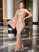 Romagic One Shoulder Evening Dress Women Floor Length Elegant Sequin Long Sleeve Cocktail Prom Dresses 2025 Wholesale