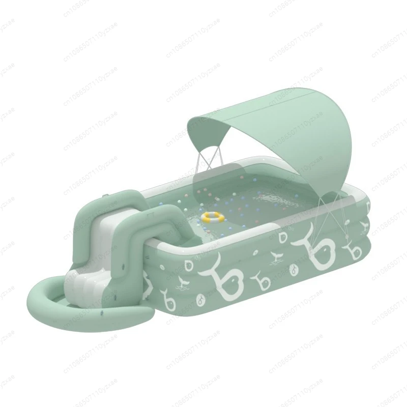 Portable Inflatable Water Slide Pool, Outdoor Splash Pool with Canopy for Toddlers, Foldable Kids Pool for Summer Backyard Fun