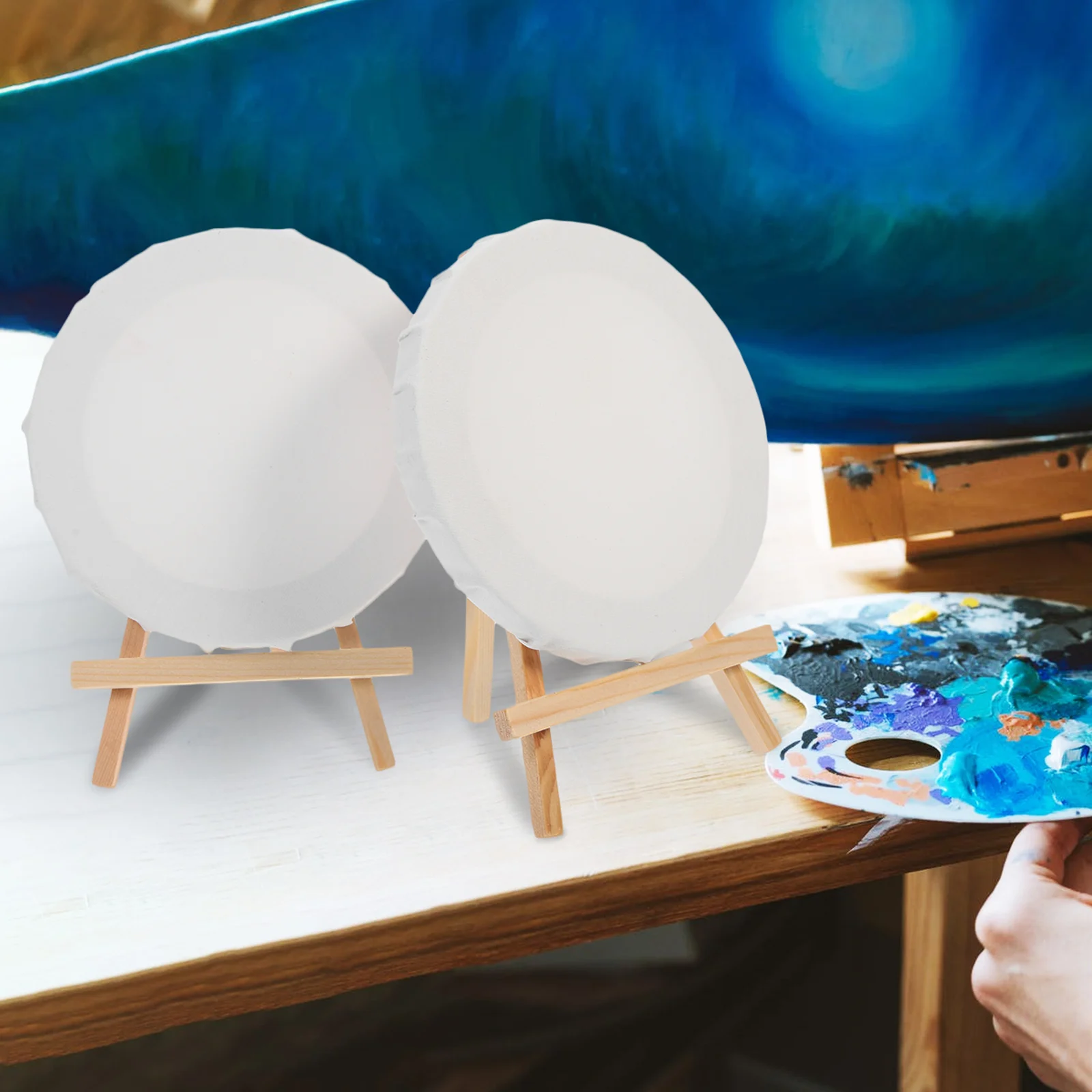 

Mini Easel Display Rack for Signs Menus Pictures Small Paintings 5 Sets Mini Canvases Oil Painting Tools Art Drawing Canvas