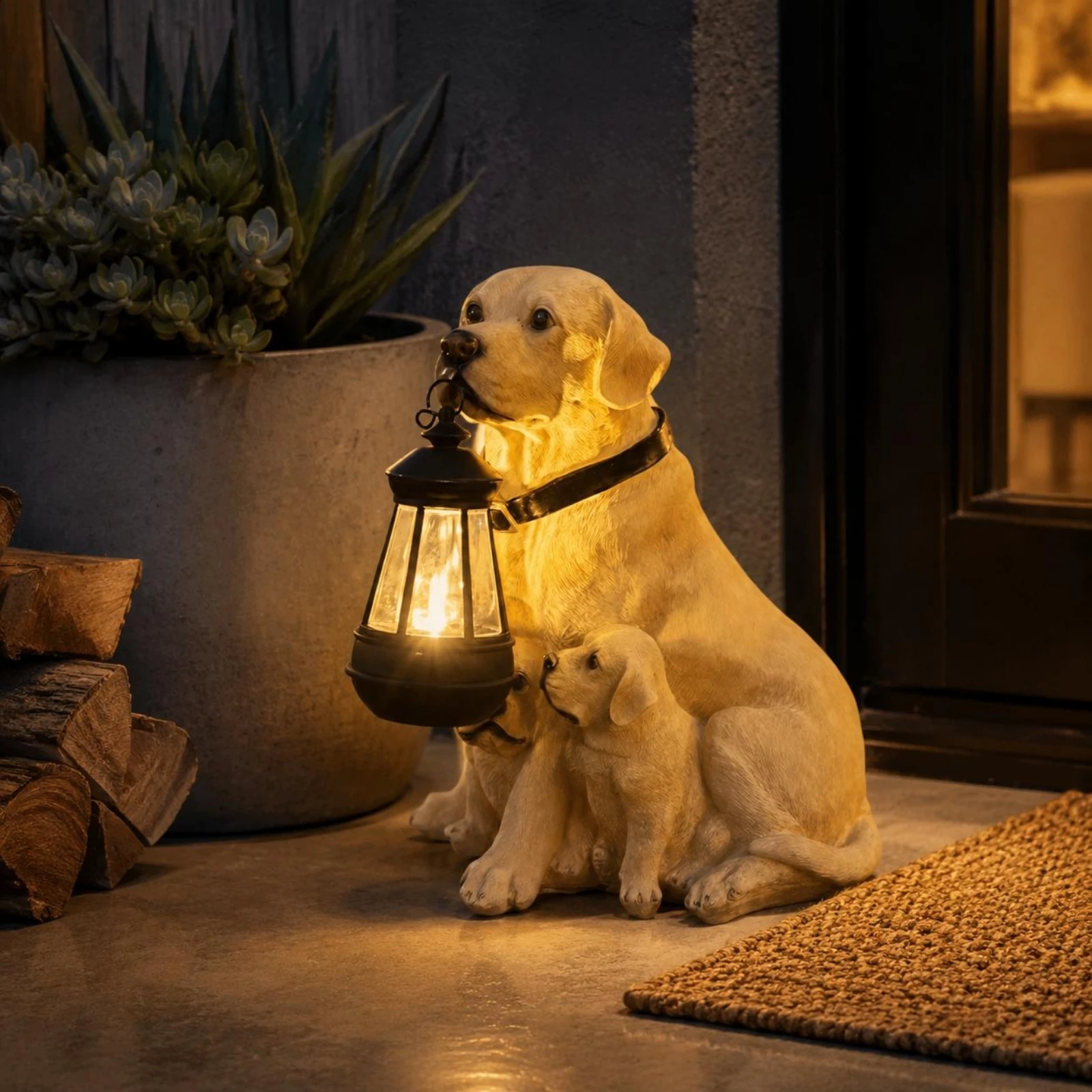 Solar Dog Garden Statue Auto on/deactivated Solar Dog Lantern Yard Ornament Weather Resistant for Entrance view 4
