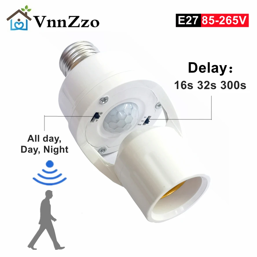 Adjustable Infrared Human Induction Lamp Holder E27 360 ° PIR Motion Sensor LED Lamp Socket Base AC85-265V Intelligent Switch