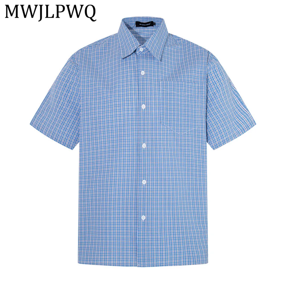 

MWJLPWQ Short-Sleeve Plaid Shirt For Men Lapel Casual Style Vsatile Loose Vibe American Trendy Single Breasted Tops Summer 14060