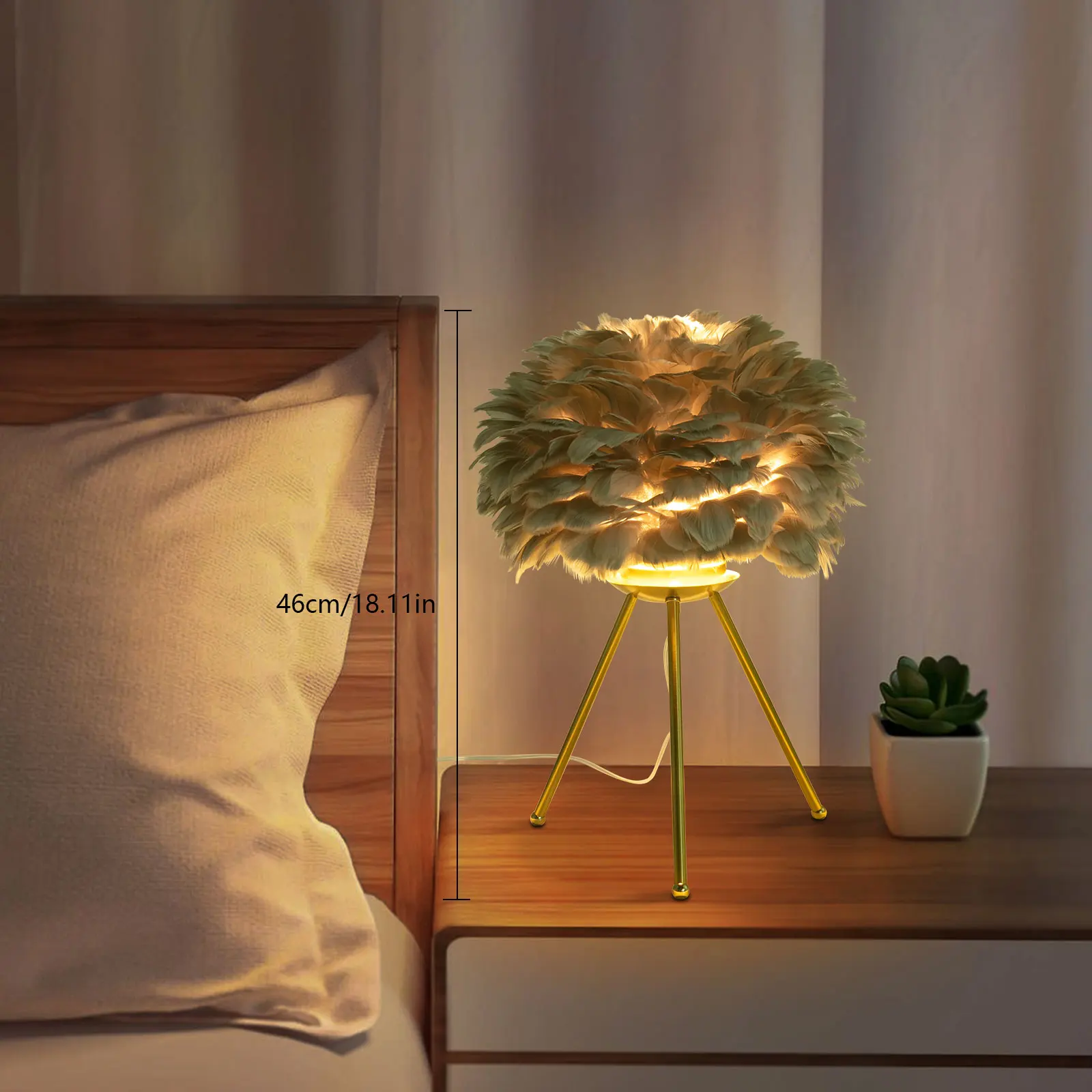 Tripod Lamp Gray Feather Table Lamp Reading Desk Lamp Tripod Stability for Living Rooms/Dining Rooms/Cafes/Studios/Bars
