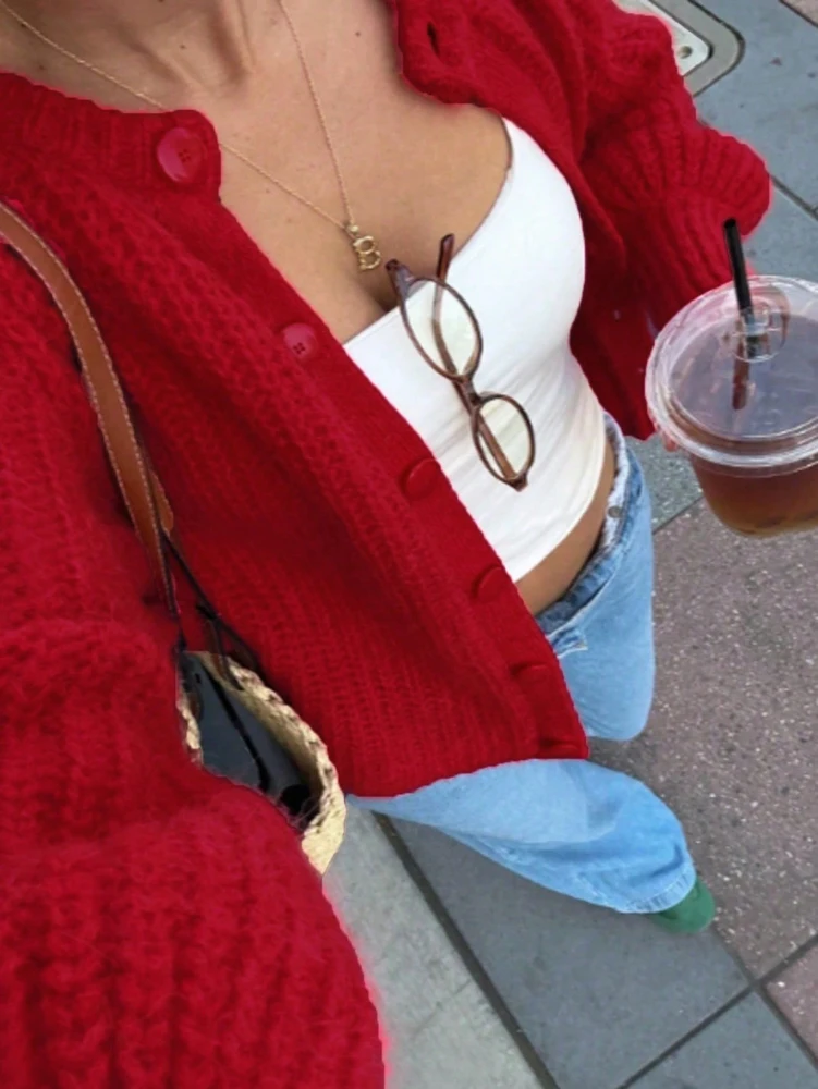 

Simple and Versatile Round-neck Cardigan Fashionable Wool Coat For Women Lnstagram-inspired Solid Colour